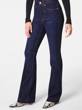 Spanx Denim Flare Raw Indigo Jeans High Waist Dark Wash L NWT